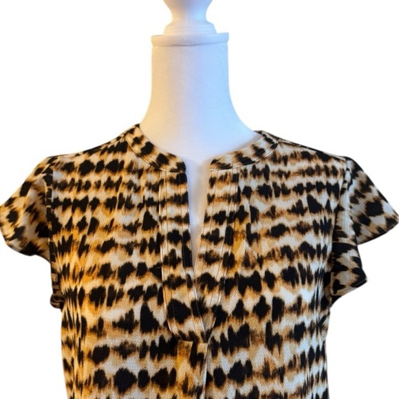 Calvin Klein Animal Print Short Sleeve Blouse Top Small Brown Black Neutral - Picture 2 of 6